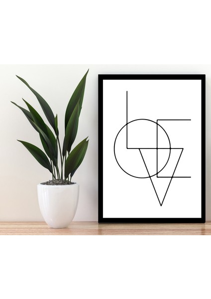 Love Yazılı Siyah Çerçerve Görünümlü Duvar Tablosu Retro Ahşap Poster