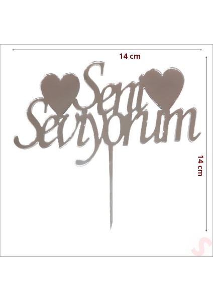 Seni Seviyorum Ayna Pleksi Pasta Süsü, 14CM x 14CM - Gümüş fiyatları