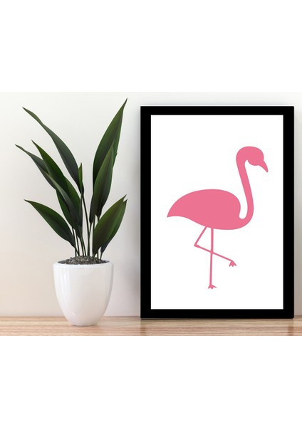 Flamingo Siyah Çerçerve Görünümlü Duvar Tablosu Retro Ahşap Poster