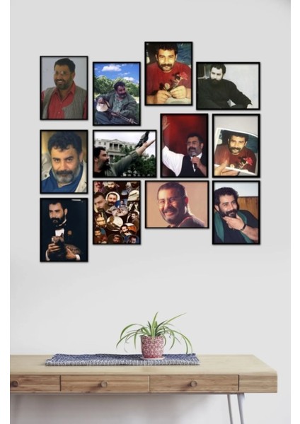 Ahmet Kaya Set Siyah Çerçerve Görünümlü Duvar Tablosu Retro Ahşap Poster