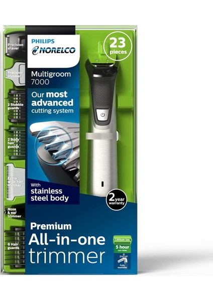 Norelco Multigroomer Hepsi Bir Arada Düzeltici Serisi 7000, 23 Parça Erkek Bakım Seti, Sakal, Baş, Vücut ve Yüz Için Düzeltici