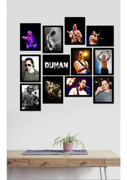 Duman Set Siyah Çerçerve Görünümlü Duvar Tablosu Retro Ahşap Poster
