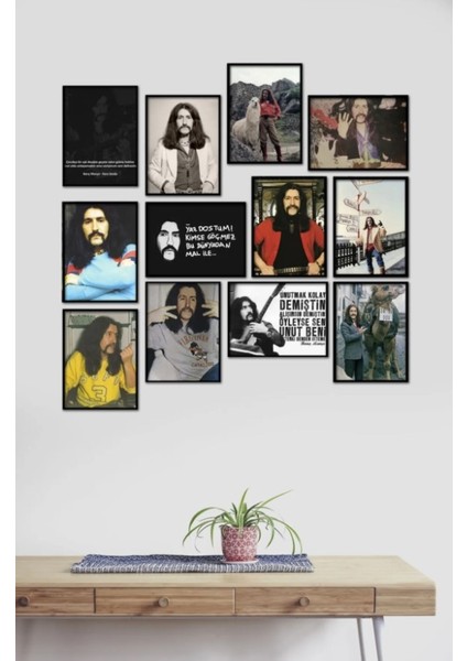 Barış Manço Set Siyah Çerçerve Görünümlü Duvar Tablosu Retro Ahşap Poster