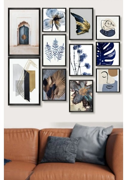 Siyah Çerçerve Görünümlü Set Duvar Tablosu Retro Ahşap Poster