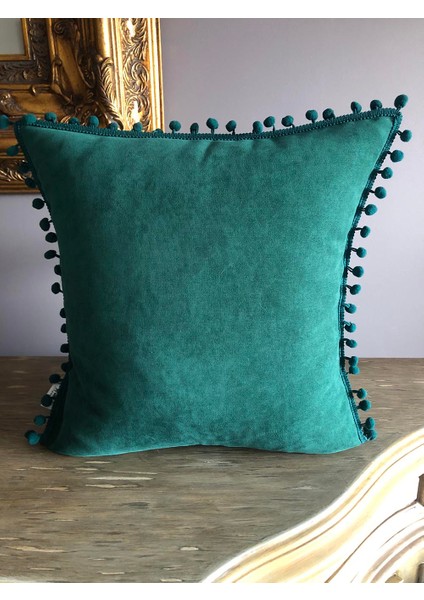 Zümrüt Yeşili Ponponlu Yastık Kılıfı (Kare) indirimleri