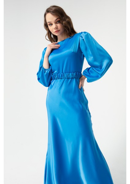 Kadın Indigo Uzun Balon Kollu Nişan Elbisesi fiyatları