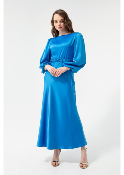 Kadın Indigo Uzun Balon Kollu Nişan Elbisesi fırsatları