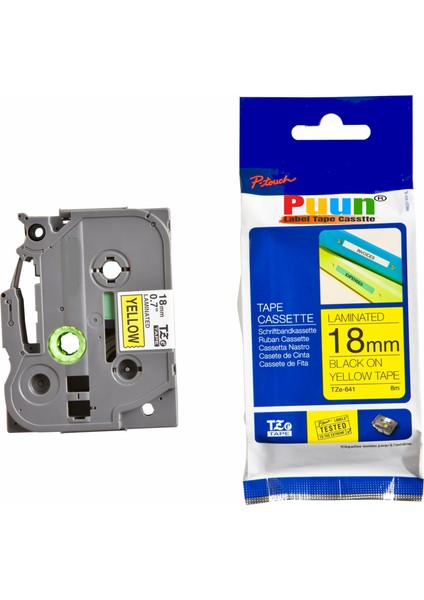 Brother P-Touch TZE-641 18MM x 8m Sarı Üzerine Siyah Muadil Laminasyon Etiket Şeridi