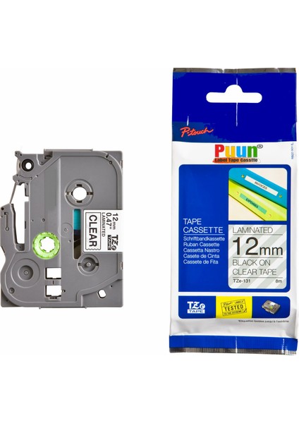 Brother P-Touch TZE-131 12MM x 8m Şeffaf Üzerine Siyah Muadil Laminasyon Etiket Şeridi