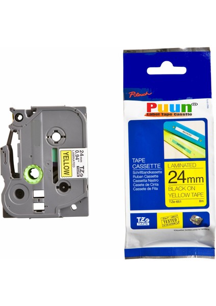 Brother P-Touch TZE-651 24MM x 8m Sarı Üzerine Siyah Muadil Laminasyon Etiket Şeridi