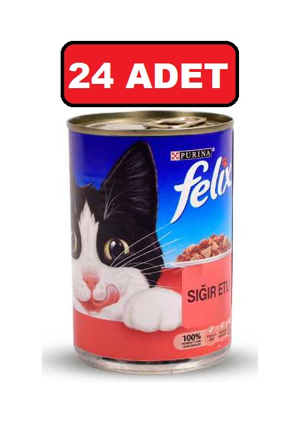 Felix Sığır Etli Kedi Kedi Konserve Islak Maması 400 gr x 24 Adet Yaş Mama Konserve