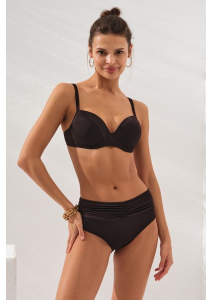 Melida Kaplı Parçalı Siyah Bikini Kadınlar İçin Balen Destekli Tasarım
