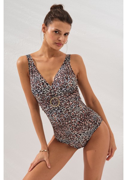 Stella V Yaka Tokalı Korseli Mayo Leopar 231133-D