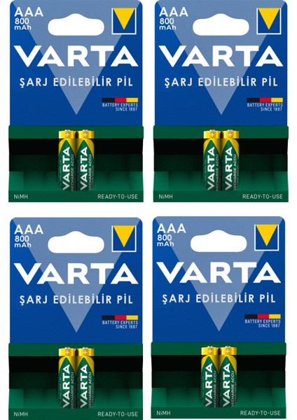 4 Adet - Şarj Edilebilir Ince Aaa Varta Aaa Ince Pil 800MAH 2li Blister Telsiz Telefon Pili 800MAH