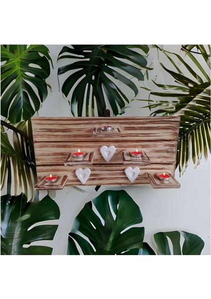 Ahşap Italyan Eskitme Mumluk Duvar Çiçekliği Tealight Mum Seti