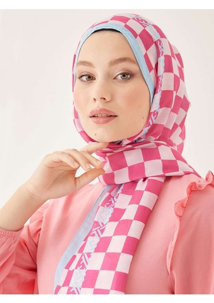 Satranç Desen Dijital Soft Şal-Pembe