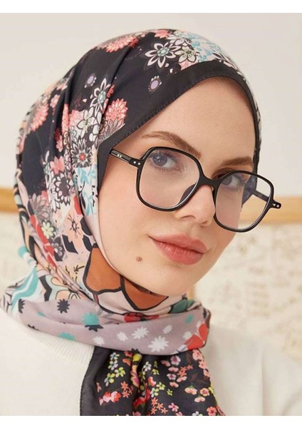 Yamalı Çiçek Desen Dijital Soft Şal-Siyah