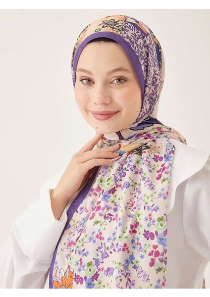 Yamalı Çiçek Desen Dijital Soft Şal-Koyu Mor modelleri