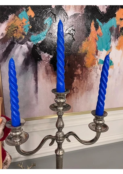 Iv Candles Homedecor 3'lü Mavi Burgulu Şamdan Mumu