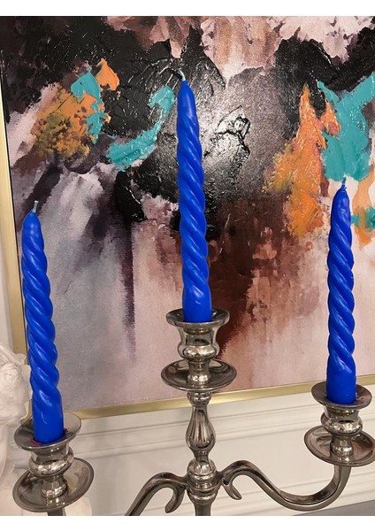 Iv Candles Homedecor 3'lü Mavi Burgulu Şamdan Mumu