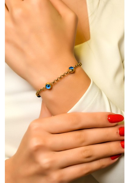 Ravi Nazar Boncuklu Tasarım Bileklik 14 Ayar A056442