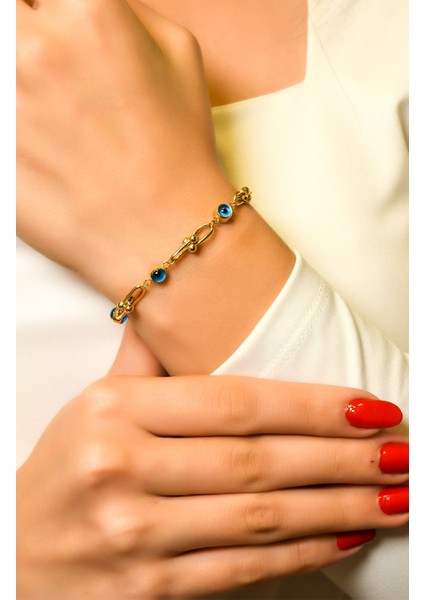 Dorikalı Nazar Boncuklu Tasarım Bileklik 14 Ayar A056526