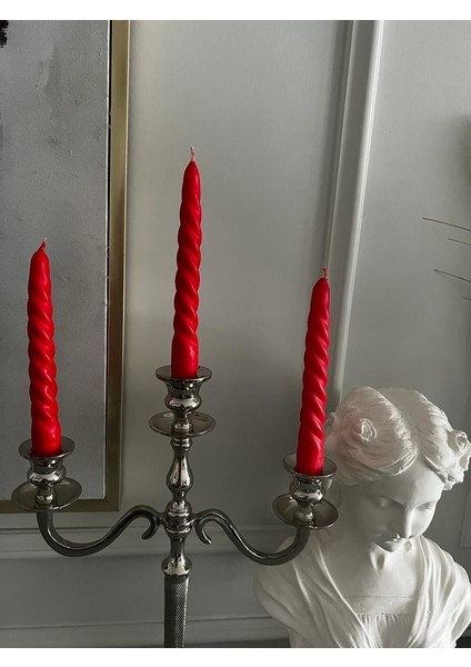 Iv Candles Homedecor 3'lü Kırmızı Burgulu Şamdan Mumu