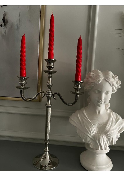 Iv Candles Homedecor 3'lü Kırmızı Burgulu Şamdan Mumu