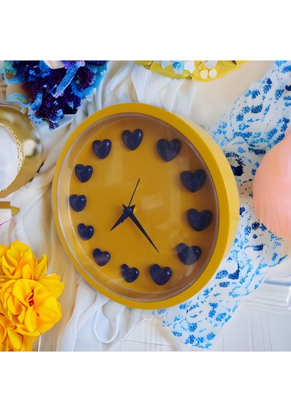 Sarı Lacivert Taraftar Kalpli 3D Duvar Salon Ofis Saati 22 cm Plastik B4 fiyatları