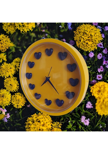 Sarı Lacivert Taraftar Kalpli 3D Duvar Salon Ofis Saati 22 cm Plastik B4 modelleri