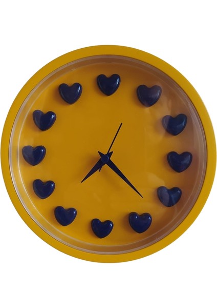 Sarı Lacivert Taraftar Kalpli 3D Duvar Salon Ofis Saati 22 cm Plastik B4 indirimleri