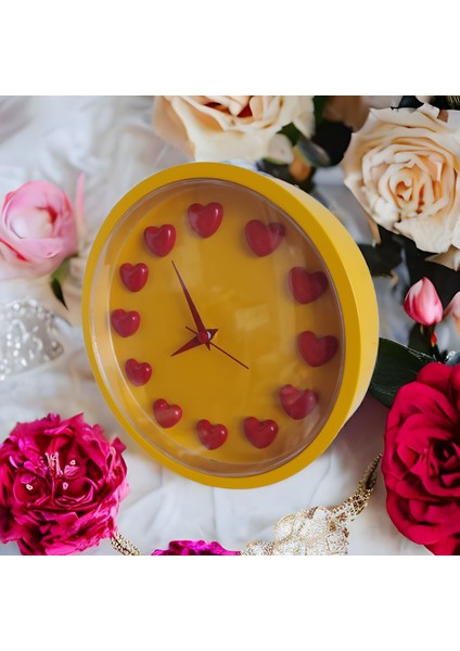 Sarı Kırmızı Taraftar Kalpli 3D Duvar Salon Ofis Saati 22 cm Plastik B7 modelleri