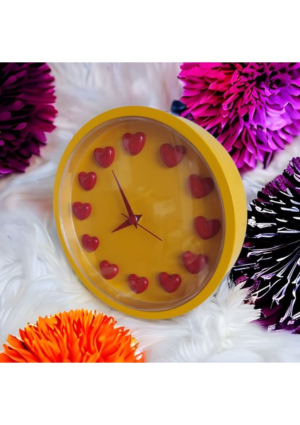 Sarı Kırmızı Taraftar Kalpli 3D Duvar Salon Ofis Saati 22 cm Plastik B7 fırsatları