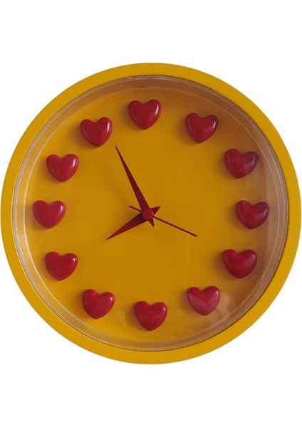 Sarı Kırmızı Taraftar Kalpli 3D Duvar Salon Ofis Saati 22 cm Plastik B7 indirimleri