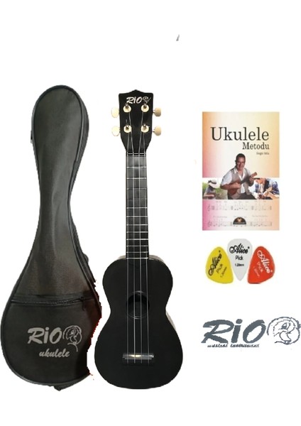 Kompozit Siyah Ukulele (Kılıf+Pena+Metot)