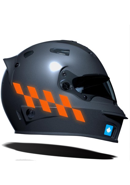 Floresan Turuncu Damalı Kask Motosiklet Sticker Takımı Çınar Extreme