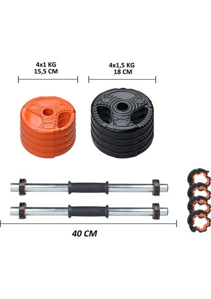 Ecgspor 12 kg Grip Plate Dumbbell Set -10 kg Plate+2x1 kg Dambıl Seti Turuncu-Siyah