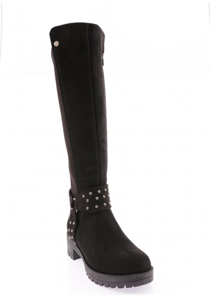 607 Kadın Bilek Tokalı Zincir Detaylı Arkası Stretch Knee High Flats Çizme fiyatları