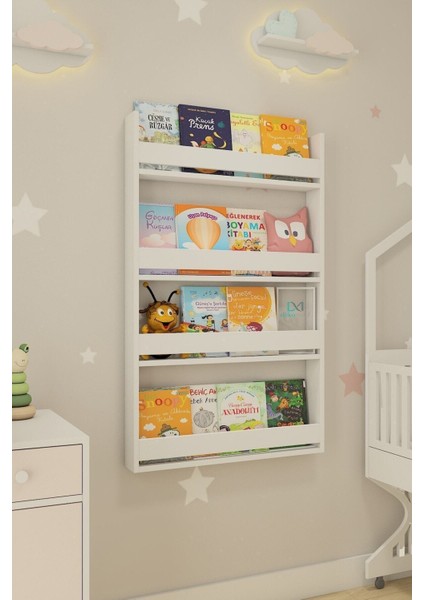 Montessori Çocuk Odası Eğitici Kitaplık 4 Rafl Beyaz Kitaplık fiyatları