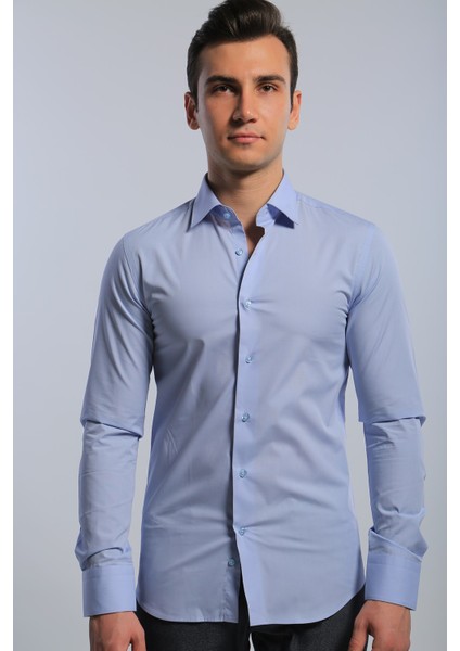 Intersivin Erkek Slim Fit Leylak Uzun Kollu Gömlek