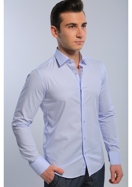 Intersivin Erkek Slim Fit Lila Uzun Kollu Gömlek