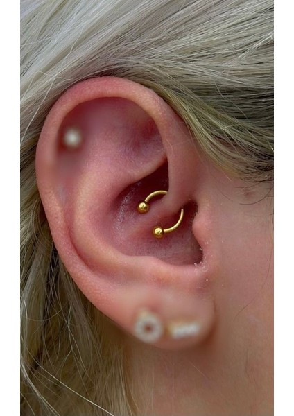 Cerrahi Çelik Gold Renkiki Ucu Top Yarım Halka Piercing