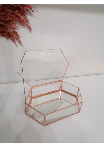 Ayna Tabanlı Cam Kutu Takı Kutusu 25 x 15 x 5 cm