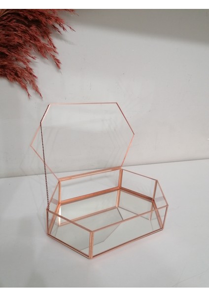 Ayna Tabanlı Cam Kutu Takı Kutusu 25 x 15 x 5 cm