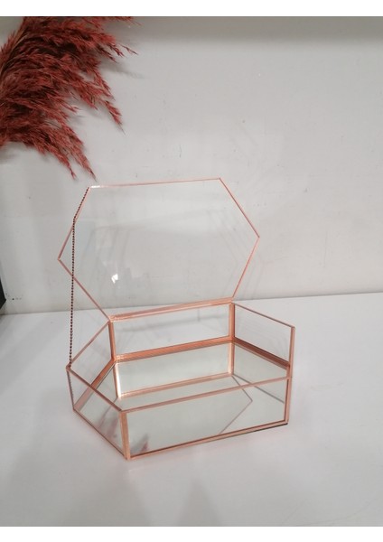 Ayna Tabanlı Cam Kutu Takı Kutusu 25 x 15 x 5 cm