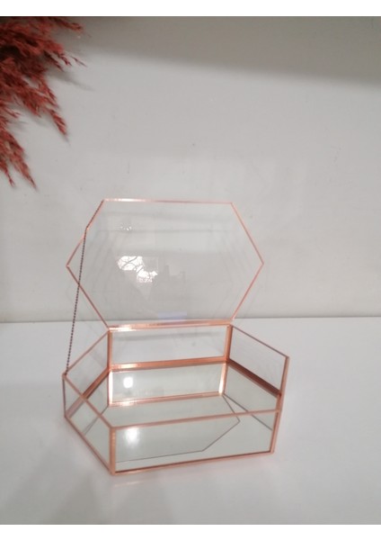 Ayna Tabanlı Cam Kutu Takı Kutusu 25 x 15 x 5 cm
