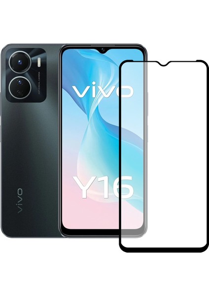 Vivo Y16 Ekran Koruyucu 5d Temperli Cam Siyah