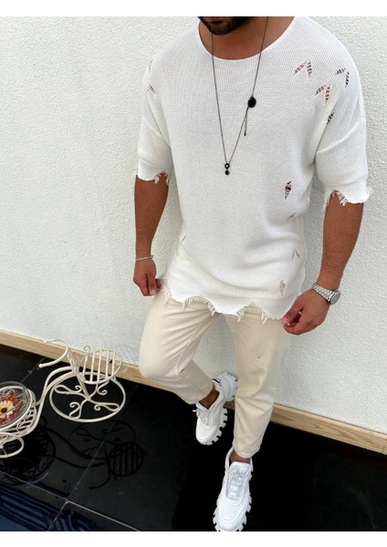 Yırtık Detaylı Tişört Lazer Kesim Tshirt modelleri