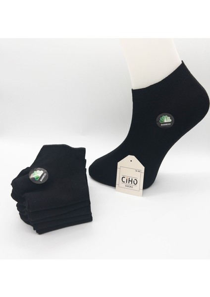 Ciho Socks Premium Siyah 6 Çift Dikişsiz Bambu Ekstra Yumuşak Kadın Patik Çorap