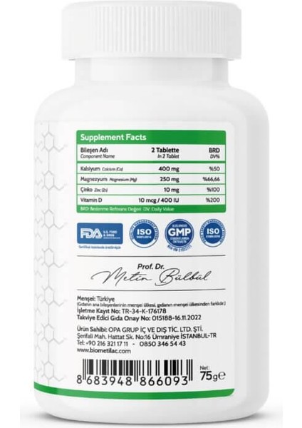 S1 Kalsiyum - Magnezyum - Çinko - Vitamin D - 60 Tablet